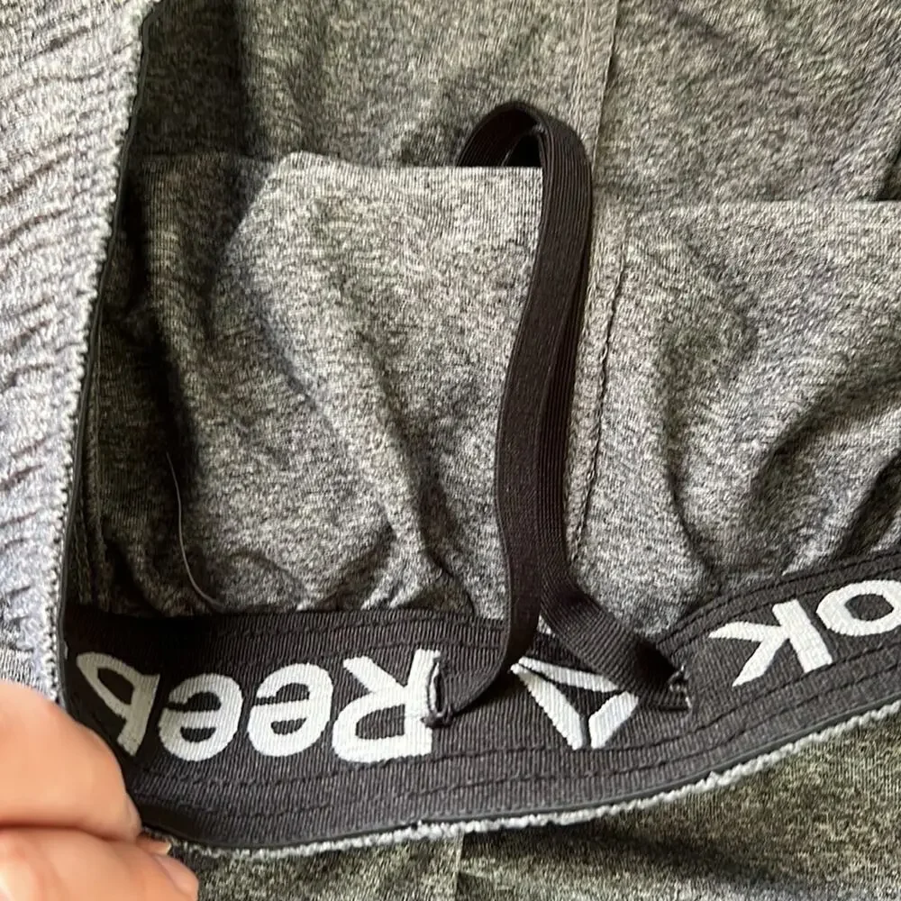 Reebok Heathered Gray Stretchy Soft Drawstring Athletic 8” Shorts